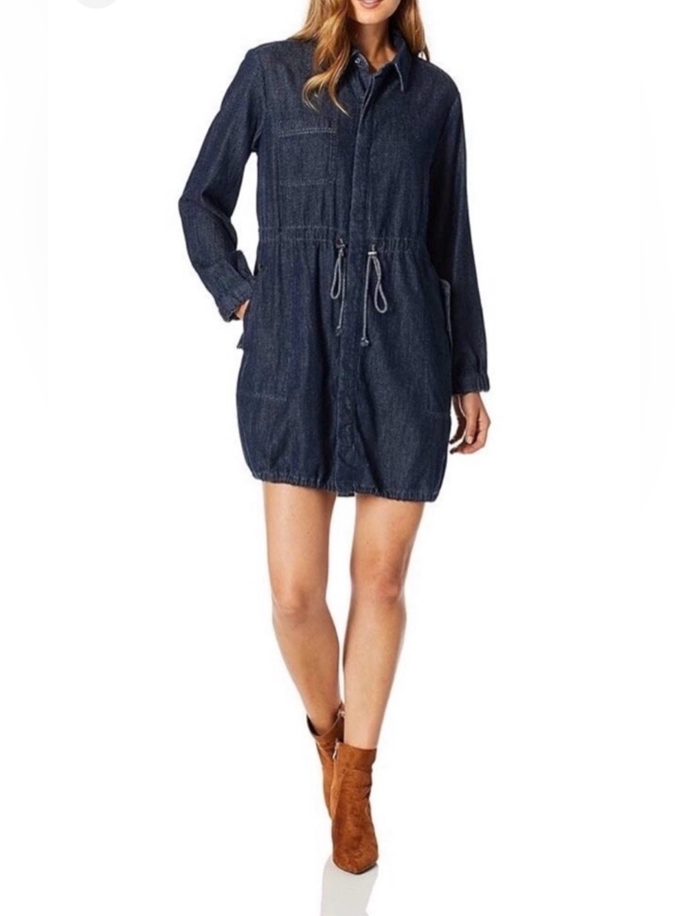 AG The Pause Parka Dress Denim Drawstring Dress Size Large EUC